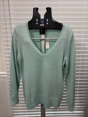 New York & Company Mint Green V-Neck Sweater